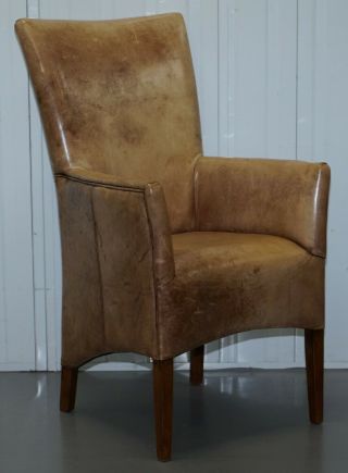 VINTAGE AGED DISTRESSED BROWN LEATHER HIGH BACK CHAIRS COMPACT DESIGN 2