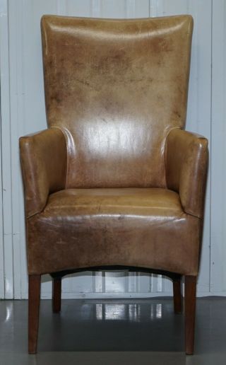 VINTAGE AGED DISTRESSED BROWN LEATHER HIGH BACK CHAIRS COMPACT DESIGN 3