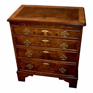 Vintage Inlaid Burl Wood Four Drawer Bachelors Chest W/pull Out