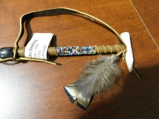 Navajo Deer Antler Peace Pipe Handmade With Buckskin,  Feathers & Beads - L6