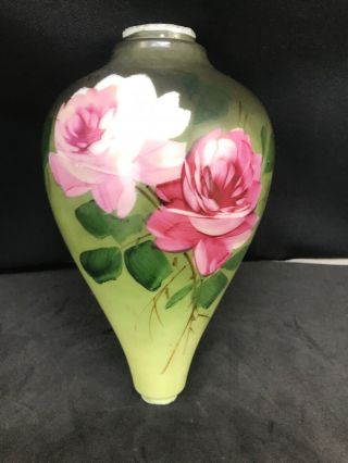 Antique Oil Electric Glass Lamp Base Stem Part Hand Painted Roses Floral Gwtw