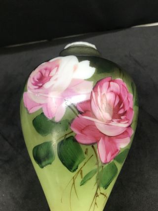 Antique Oil Electric Glass Lamp Base Stem Part Hand Painted Roses Floral GWTW 2