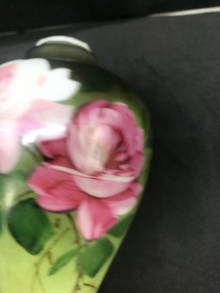 Antique Oil Electric Glass Lamp Base Stem Part Hand Painted Roses Floral GWTW 3