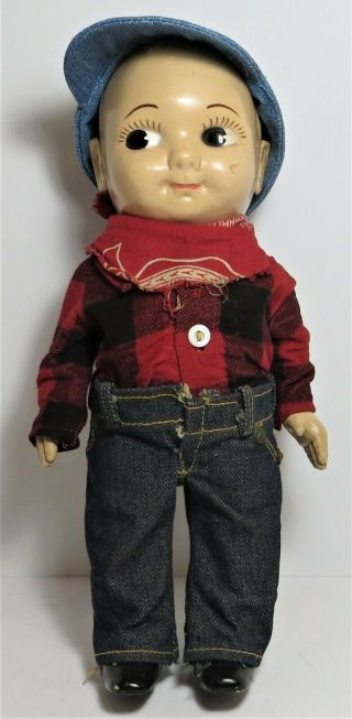Vintage Buddy Lee Doll 13 " With Trademark " Lee " Jeans And Flannel Shirt
