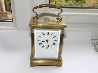 Antique Or Vintage French 8 Day Movement Brass Carriage Clock (hex Columns (2