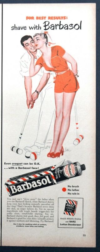 Print Ad 1948 Barbasol Shaving Cream Vintage Art Croquet Match