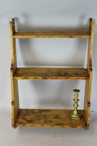 A RARE 18TH C PA SCALLOPED HANGING 3 TIER WALL SHELF WITH GREAT CUT OUT SIDES 2