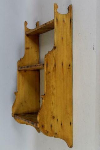 A RARE 18TH C PA SCALLOPED HANGING 3 TIER WALL SHELF WITH GREAT CUT OUT SIDES 3