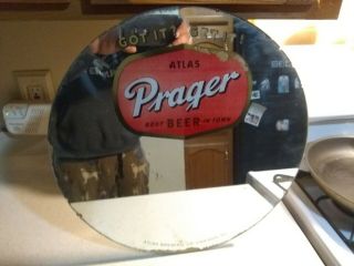 Vintage Atlas Prager Beer Sign Mirror Reverse Painted Under Glass Chicago Il 16 "