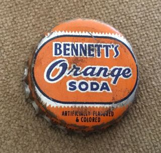 Old Bennett’s Orange Soda Pop Cork Backed Bottle Cap Crown Advertising