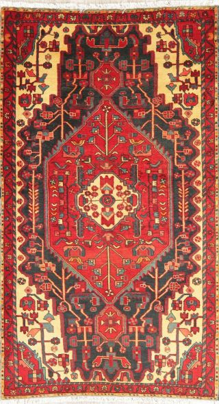 VINTAGE Geometric RED Bakhtiari Area Rug Oriental Hand - Knotted Wool Carpet 4 ' x6 ' 2