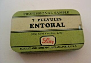 Vintage Eli Lilly Co.  Entoral Oral Cold Vaccine Advertising Medicine Medical Tin