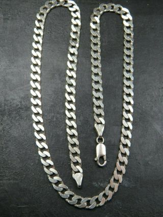 Vintage Sterling Silver Flat Curb Link Necklace Chain 20 Inch C.  1990