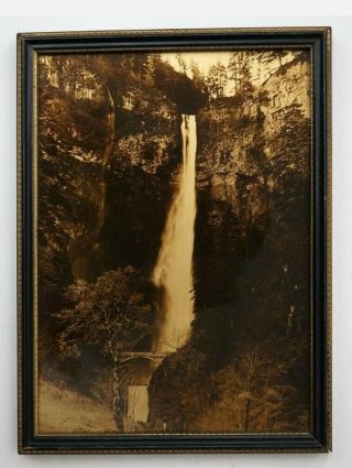 Vintage Multnomah Falls Oregon Goldtone Or Orotone Photo Photograph