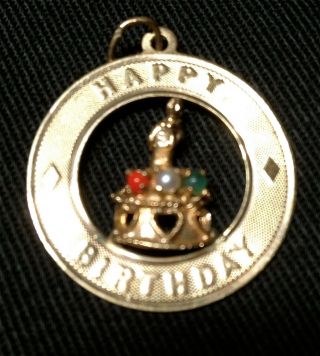 Vintage Large 14kt Gold Ruby & Sapphire " Happy Birthday " Charm