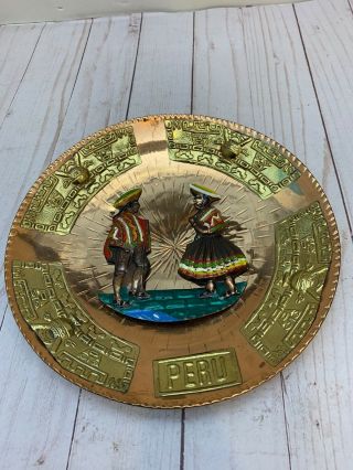 Vintage Peru Copper/brass Wall Hanging Plate 9  Round