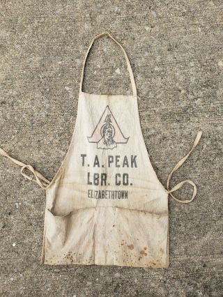 Vintage T.  A.  Peak Lumber Co.  Nail Apron Elizabethtown Kentucky Ky Indian Chief