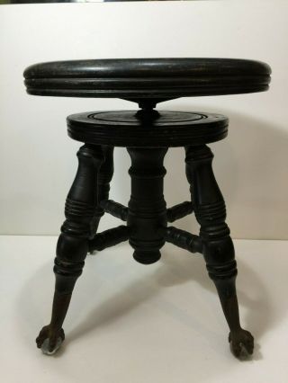 Antique Chas Parker Victorian Ball Claw Piano Stool,  16 1/2 " - 17 1/2 " High