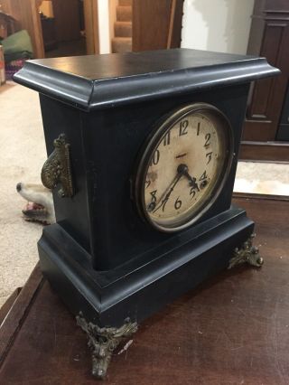 Antique E.  Ingraham Black 8 Day Gong Striking Mantle Clock Runs