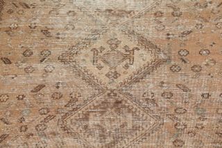 Antique Evenly Worn Geometric Muted Qashqai Tribal Distressed Area Rug Wool 7x10