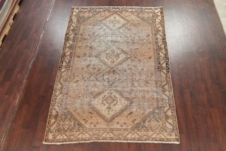 Antique EVENLY WORN Geometric MUTED Qashqai Tribal Distressed Area Rug Wool 7x10 3
