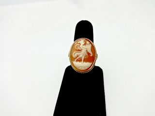 Large Vintage 14k Solid Gold Mounted Carved Shell Portrait Cameo Ring,  7.  5