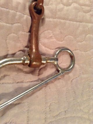 VINTAGE LONG SHANK SNAFFLE HORSE BIT STAINLESS AND COPPER? 3