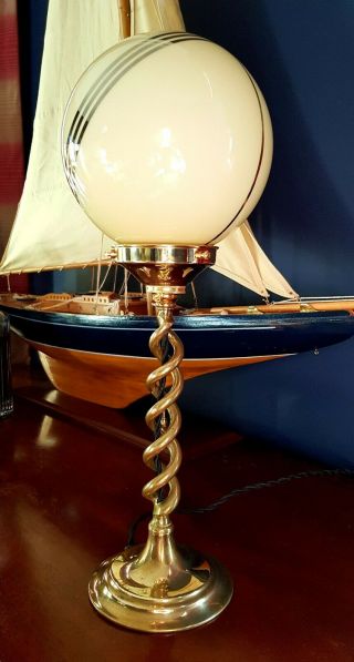 1930s Art Deco Table Desk Lamp Brass Barley Twist Stem.  Globe Shade