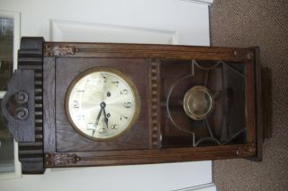 Antique / Vintage Oak Cased Chiming Wall Clock For Repair.