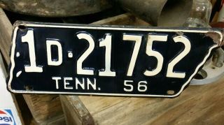 Vintage 1956 Tennessee State Shaped License Plate.