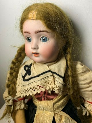 Vtg Antique German Bisque Doll W/ Wood Body 2/0 Traditional Outfit 14 " Nr Halbig