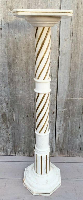 Vintage Italian Neoclassical Solid Marble Fluted Column Pedestal Plant Stand 40s