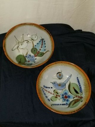 Ken Edwards Tonala El Palomar Pottery Soup Salad Bowls Set/2 Blue/white Birds