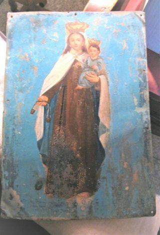 1800 ' S RETABLO ON TIN WITH THE IMAGE OF OUR LADY DEL CARMEN 10  BY 14 ' 2