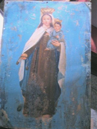 1800 ' S RETABLO ON TIN WITH THE IMAGE OF OUR LADY DEL CARMEN 10  BY 14 ' 3