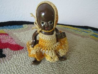 Vintage Black Americana Painted Bisque Baby Doll 3 - 1/2 "