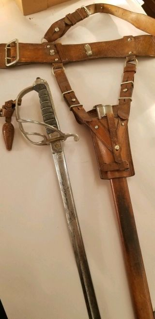 Rare 1901 1st Lanark Vol.  Artillery Sword Scabbard Leather Belt Frog Cross Strap