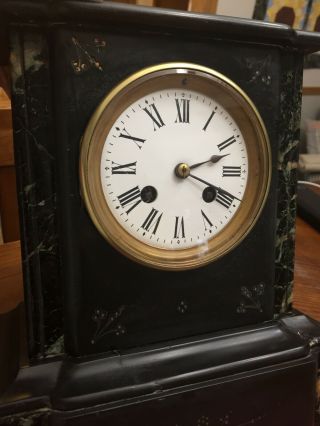 Antique French / Japy Freres Black Slate Marble Mantle Clock Runs