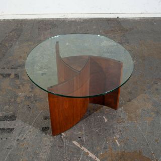 Mid Century Modern End Table Side Round Vladimir Kagan Glass Lane Vintage Walnut