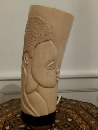 1930 African Woman Carving Lamp.  Ebony Wood Stand