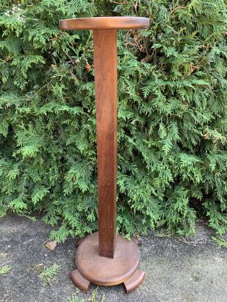 Vintage Walnut Wood Pedestal Tabouret Telephone Table Plant Candle Stand Column