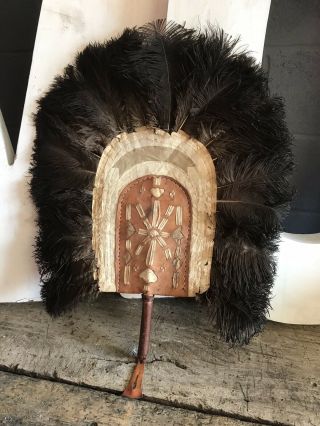 Antique African Tuareg Touareg Ostrich Feather Fan Impala Leather