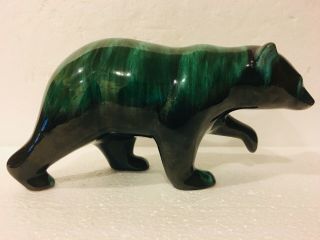 Vtg Blue Mountain Pottery Bear Blue/green Drip Glaze Walking Paw Up 11 " Figurine