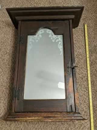 Antique Wood Medicine Cabinet Shelves Mirror Hardware