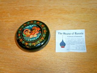 Round Russian Lacquer Handpainted Box Signed With Certificate
