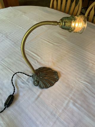 Vintage Steampunk Gooseneck Table Lamp With Insulator Shade
