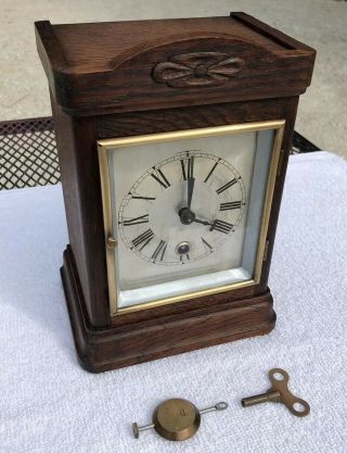 1900’s Antique German Hamburg American Bracket Mantel Clock Oak Timeonly