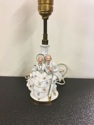 Vintage Dresden Porcelain Figurine Lamp Dancing Victorian Couple