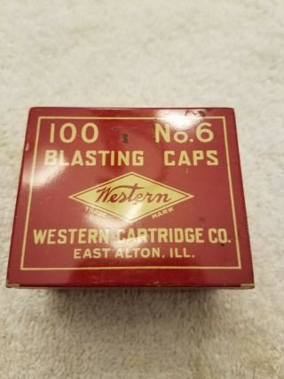 Vintage Western Cartridge Co.  100 No.  6 Blasting Cap Tin Empty Vgc