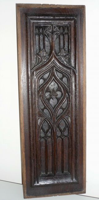 Rare Early 16th Century Medieval Carved Oak Gothic Tracery Panel C1500